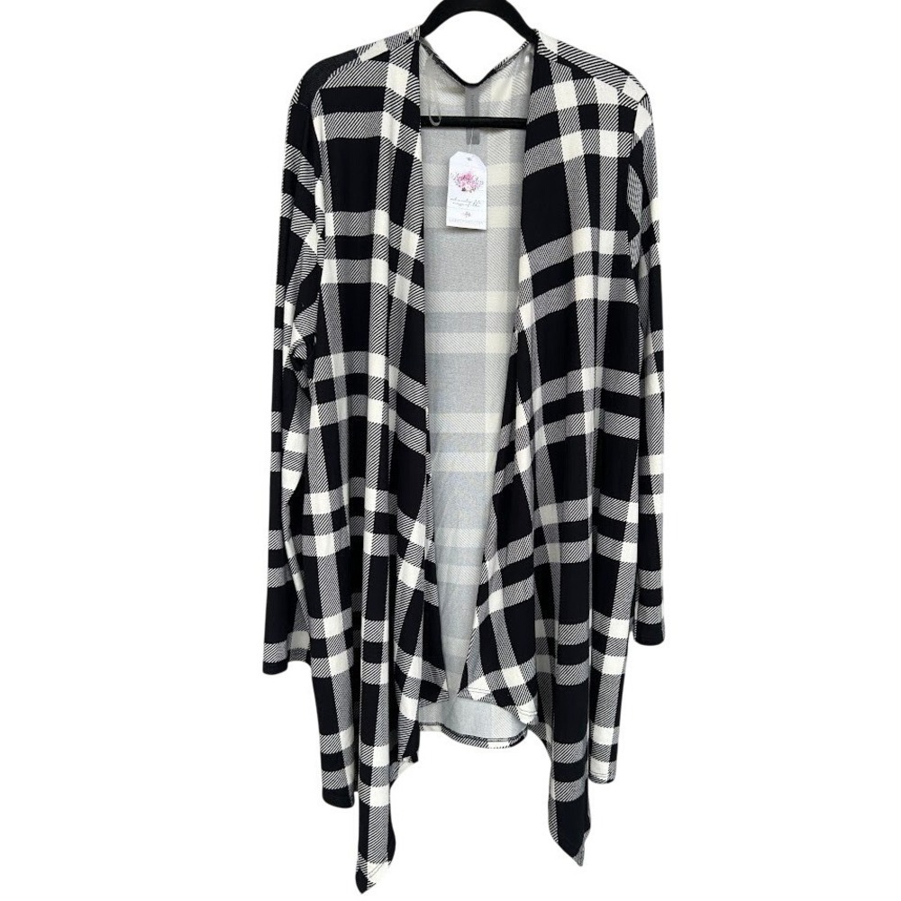 Honeyme Curvy Womens XXXL Black White Plaid Open Front Sharkbite Cardigan‎ NEW